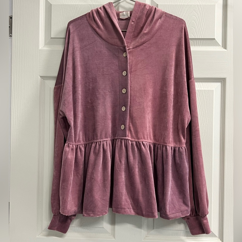 Blue Buttercup Women Pink Velour Pullover Hoodie - Size Large - VGUC